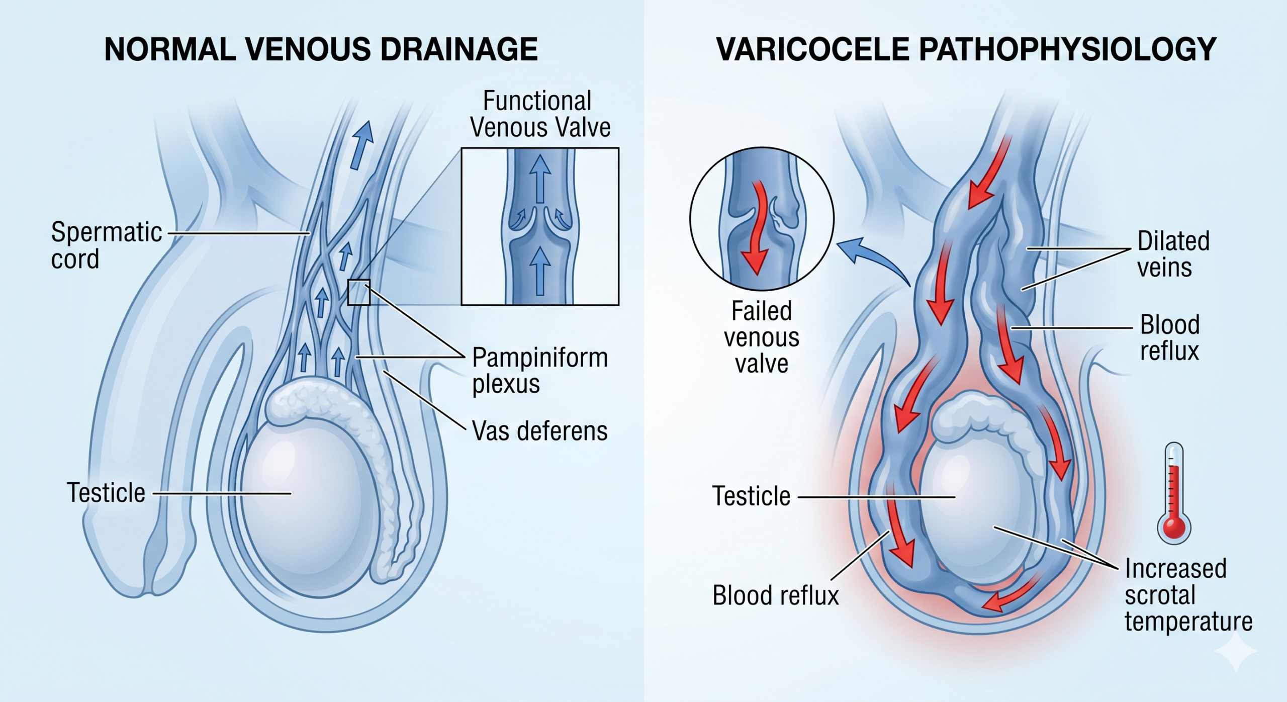 Anatomia comparativa do escroto saudável e com varicocele