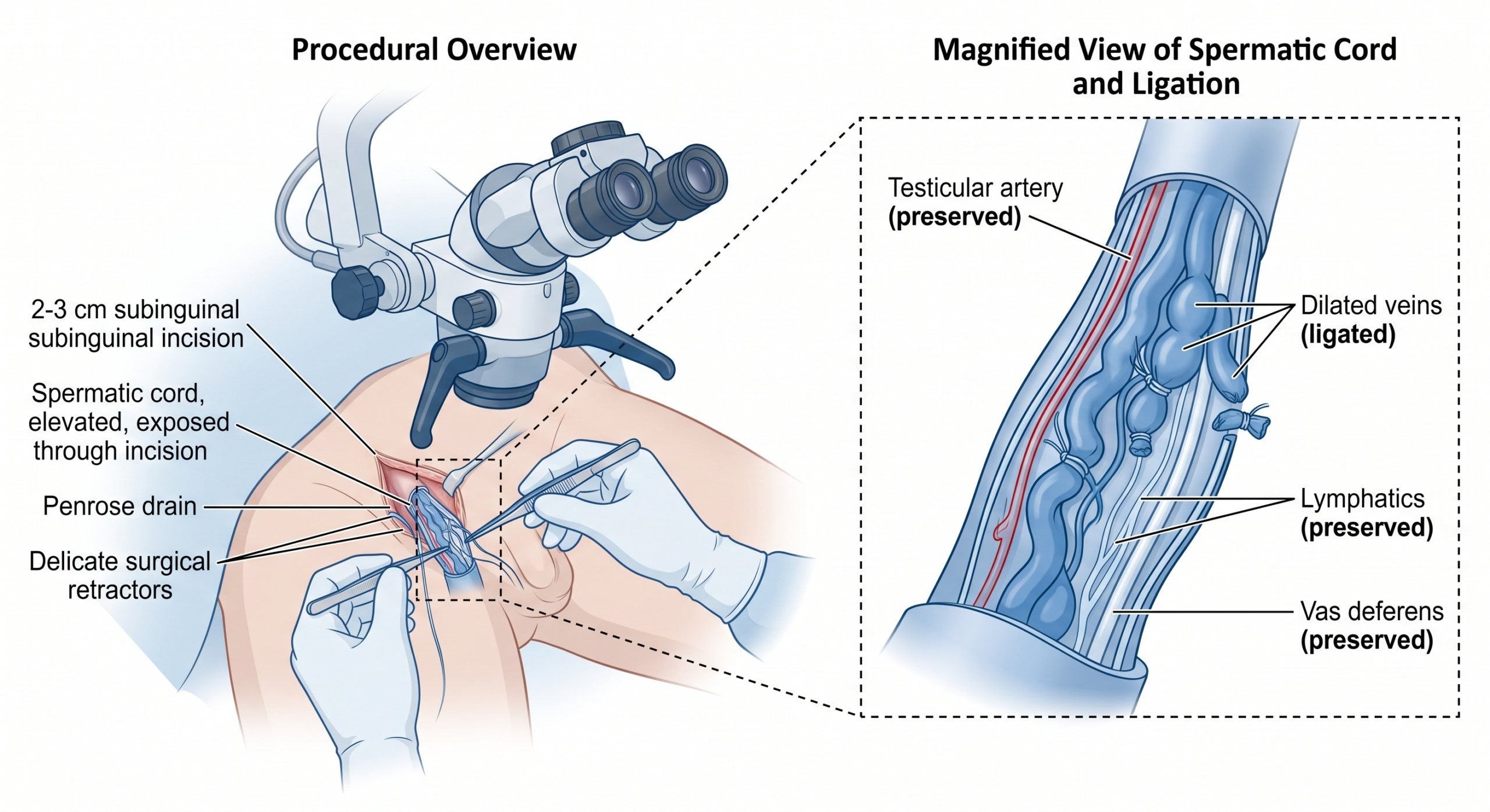 Ilustração da cirurgia microcirúrgica para varicocele