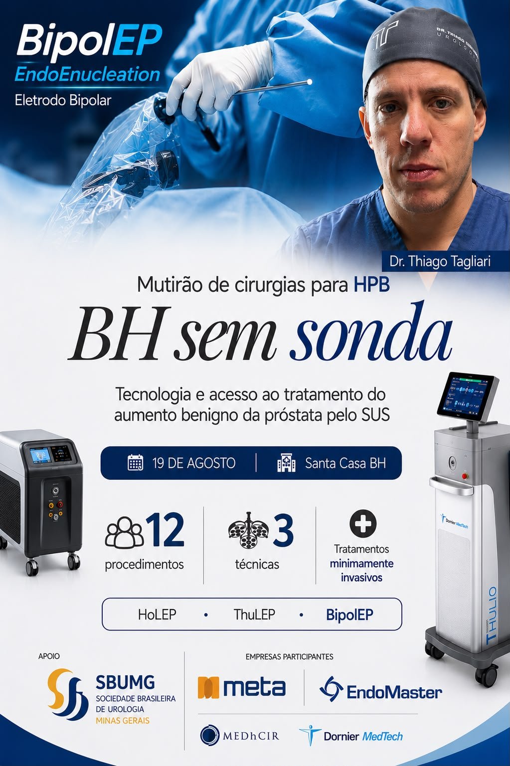 Cartaz do mutirão BH sem sonda, de cirurgias para hiperplasia prostática benigna na Santa Casa de Belo Horizonte