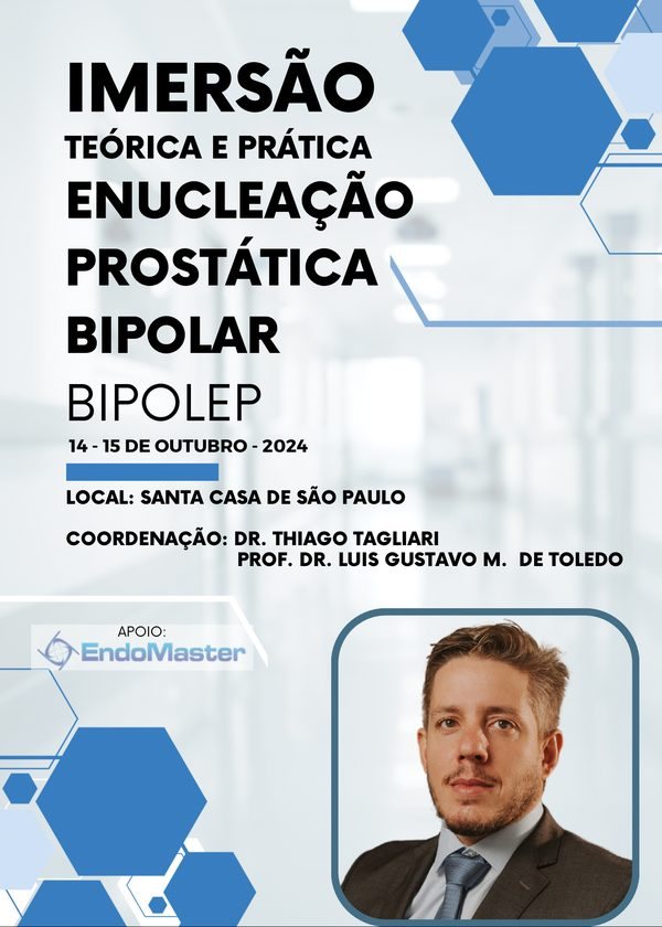 Cartaz da imersão teórica e prática em enucleação prostática bipolar na Santa Casa de São Paulo, outubro de 2024