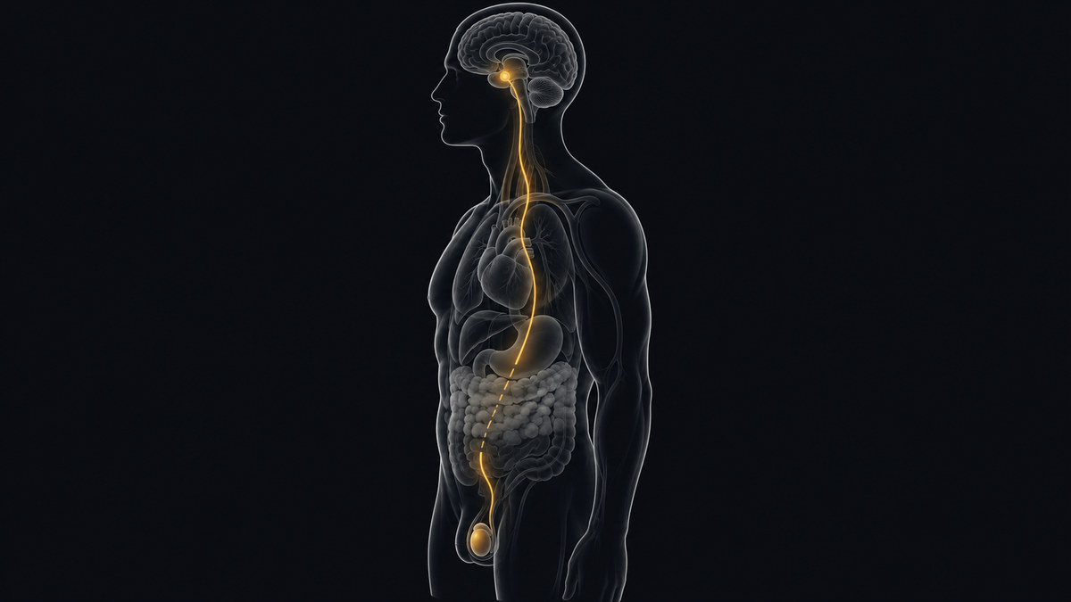 Ilustração do recado que o cérebro envia ao testículo para fabricar testosterona, enfraquecido pela gordura abdominal